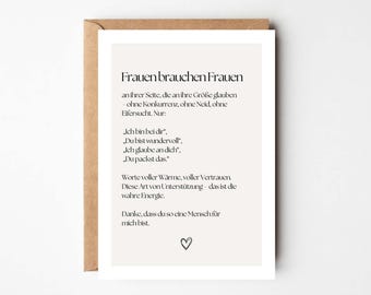 Las mujeres necesitan mujeres | Tarjeta de empoderamiento para mujeres de corazón | Postal A6 con sobre personalizado | Apoyo femenino y hermandad
