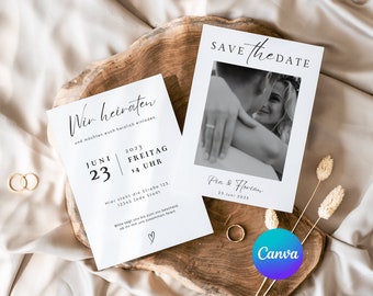 Design your own wedding invitation in Canva, editable wedding save the date template digital download, modern design