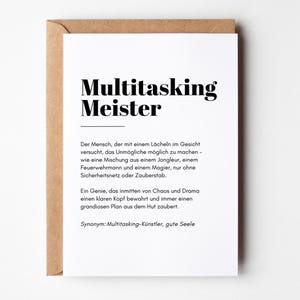 Carte amusante avec dicton, cadeau pour collègues, collègue patron, cadeaux amusants, cadeau d'équipe, bureau « Multitasking Master » DIN A6