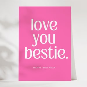 Ansichtkaart LOVE YOU BESTIE inclusief envelop naar wens, beste vriend cadeau, beste vriend kaart, vriend verjaardag, gelukkige verjaardagskaart