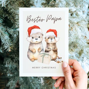 Kerstkaart voor papa, Otter kerstkaart, Beste papa kerst, Prettige kerstdagen, Kerstcadeau voor papa, Kerstmankaart