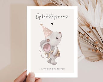 Birthday card mouse, birthday card children, cute birthday card, card with envelope, birthday card child, Happy Birthday card