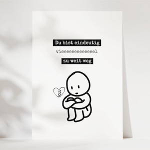 Carte postale Tu es clairement trop loin, relation à distance, carte postale Tu me manques, tu me manques, désir, carte avec texte DIN A6