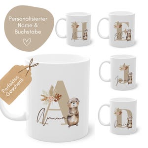 Taza de nutria loulala® personalizada con nombre y letra, taza de café, regalo para novia, regalo para colega, taza con nombre