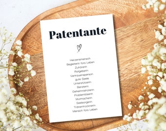 Patentante Postkarte zum Geburtstag, Pantentante fragen - möchtest du Patentante werden?, Geschenk für die Patentante