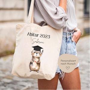 Regalo de Abitur nombre de bolsa de yute personalizado, Abitur pasó la linda bolsa de nutria de graduación, Abitur 2025, idea de regalo de Abitur Hej.Otti®