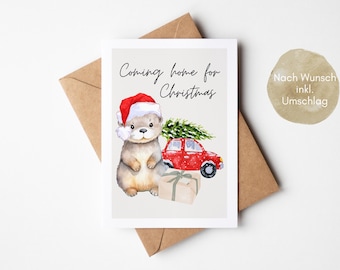 Christmas card Coming Home for Christmas, Merry Christmas, Christmas card, Christmas greeting, Christmas gift, Otter Christmas greeting