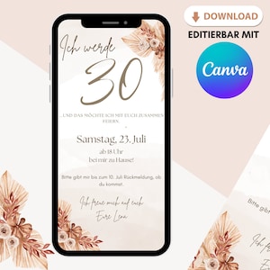 Carte d'invitation numérique Canva loulala® à personnaliser, carte d'invitation d'anniversaire numérique à envoyer via Whatsapp (30e anniversaire)