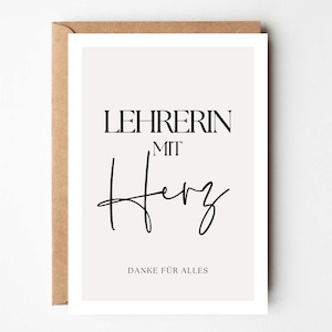 Carte enseignant avec cœur, cadeau enseignant, anniversaire enseignant, cadeau d'anniversaire enseignant, meilleur remerciement enseignant, adieu enseignant