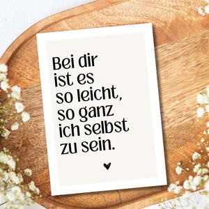 Postkarte Bei dir ist es so leicht ich selbst zu sein, Geschenk für Freundin, Geschenk beste Freundin, Lieblingsmenschen danke sagen