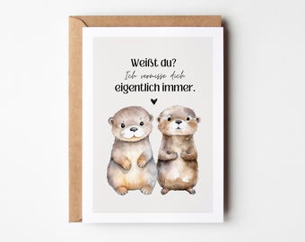 Hej.Otti® Postkarte Ich vermisse dich, Fernbeziehung, Postkarte du fehlst mir, Sehnsucht, Ich liebe dich, Geschenk für Vermisse Valentinstag