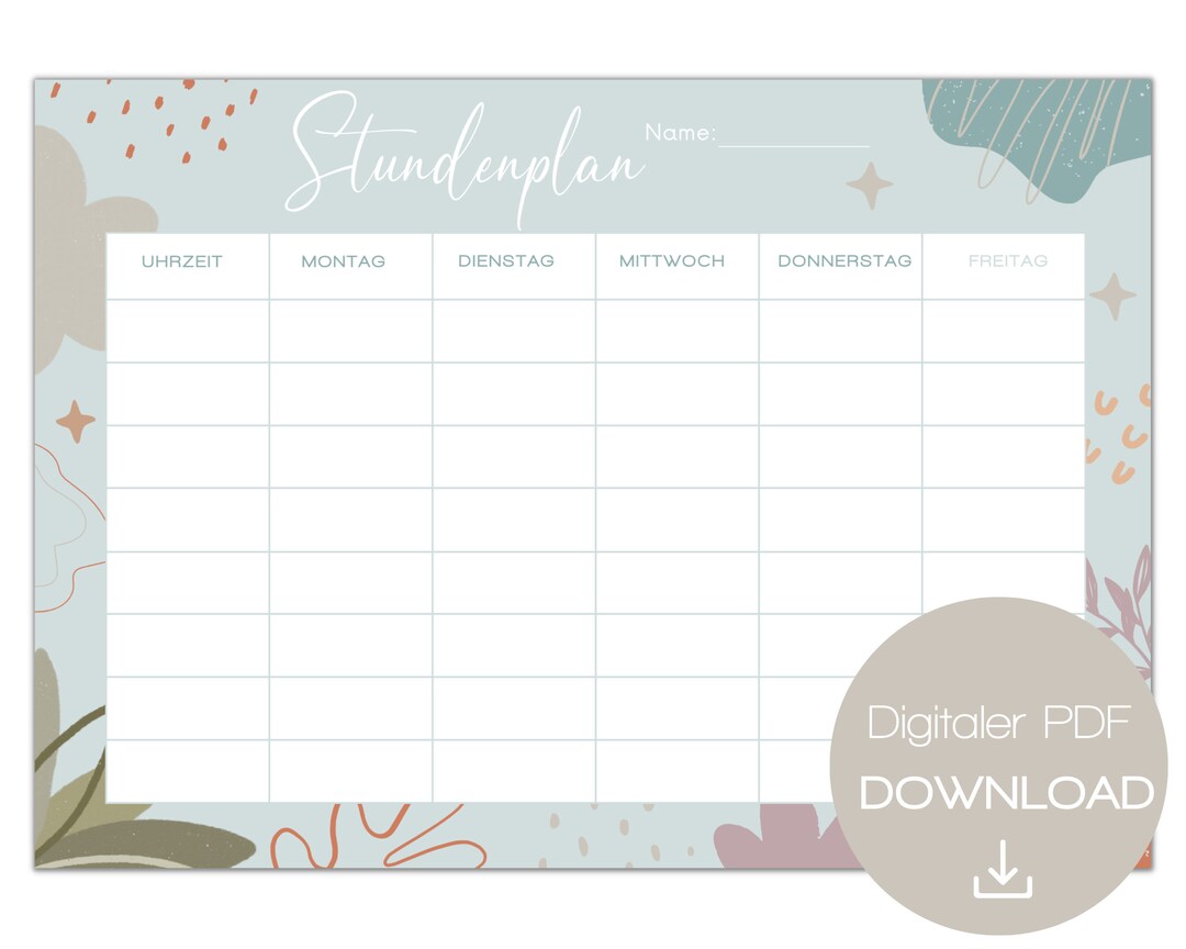 Loulala® Stundenplan PDF Vorlage I Sofort Download I DINA4 Stundenplan ...