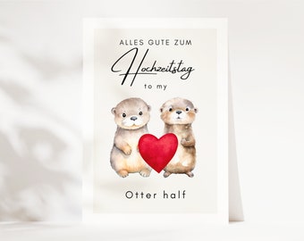 Otter wedding anniversary gift, wedding anniversary gift, husband gift, wife gift - cute otter postcard in A6 for wedding anniversary