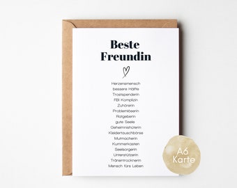 Geschenk für Beste Freundin, Synonymkarte Beste Freundin, Geschenk beste Freundin Geburtstag, nach Wunsch inkl. Kuvert