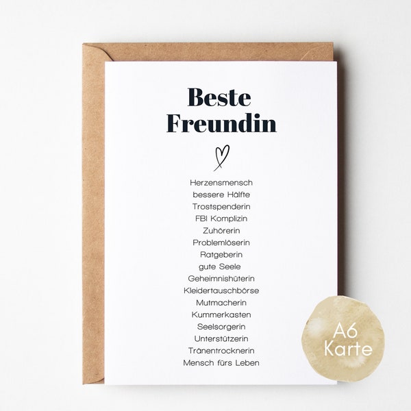 Geschenk für Beste Freundin, Synonymkarte Beste Freundin, Geschenk beste Freundin Geburtstag, nach Wunsch inkl. Kuvert