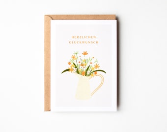 Congratulations Flower Birthday Card, Birthday Greeting Card, Birthday Gift, Happy Birthday Postcard A6
