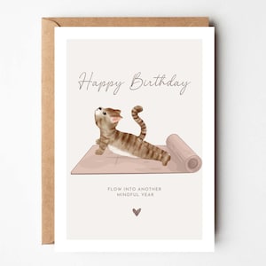 Geburtstagskarte Yoga, Karte für Yogalehrerin, Geschenk für Yoga Fan, Katze Geburtstagskarte, Yoga Geschenk Idee, Yoga Happy Birthday Karte