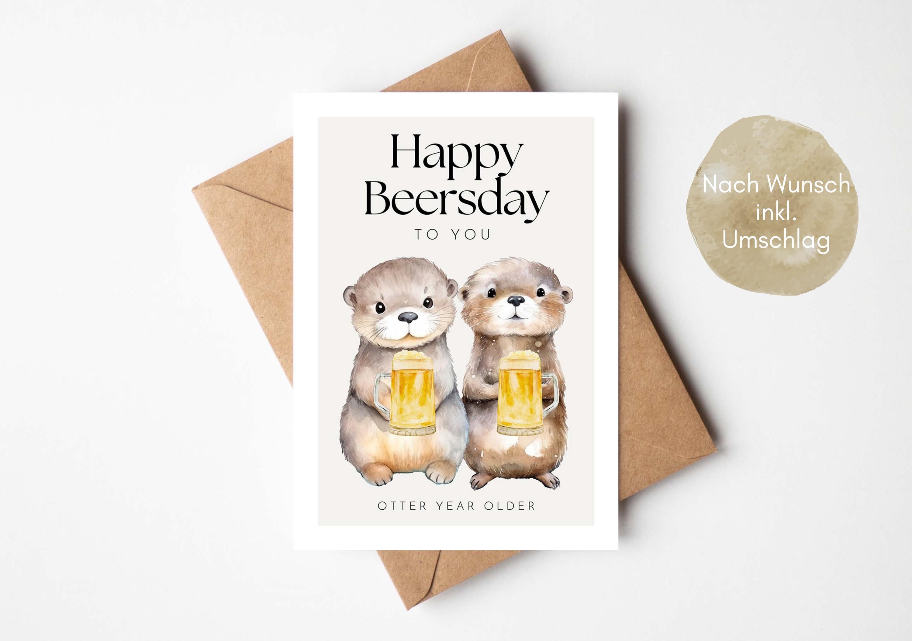 Hej.otti® - Funny Birthday Card Happy Beersday, Birthday Card Man