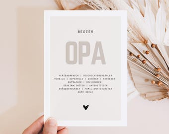 Beste opa cadeau wenskaart A6 - Cadeau voor opa, opa verjaardag, opa cadeau, beste opa kaart, opa kerstcadeau, synoniem kaart