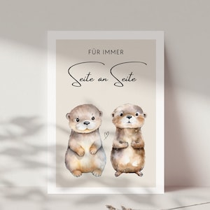 Otter Liebeskarte mit Spruch, für immer Seite an Seite, Valentinstagskarte, Ich liebe dich Karte