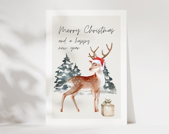 Christmas card Merry Christmas with cute reindeer, Christmas greeting, Christmas gift, card for Christmas, Merry Christmas - postcard