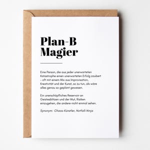 Carte drôle avec dicton, cadeau pour collègue collègue patron, cadeaux amusants, carte d'anniversaire amusante avec dicton « Plan B Magicien »