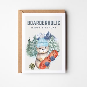 Snowboard Geschenke, Schnee Geschenk, Boarderholic Postkarte süßer Otter, Geschenk für Snowboarder, Snowboarding Card, Snowboard gift