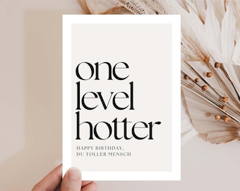 Funny birthday card One level hotter, greeting card birthday, birthday card, funny Happy Birthday card, birthday card man woman