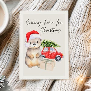 Biglietto di Natale Ritorno a casa per Natale, Buon Natale, Biglietto di Natale, Auguri di Natale, Regalo di Natale, Auguri di Natale Otter
