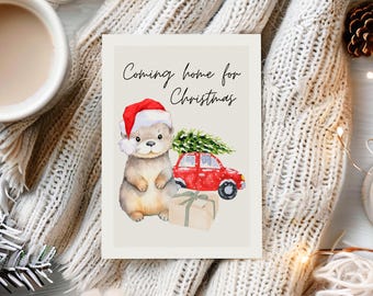 Christmas card Coming Home for Christmas, Merry Christmas, Christmas card, Christmas greeting, Christmas gift, Otter Christmas greeting