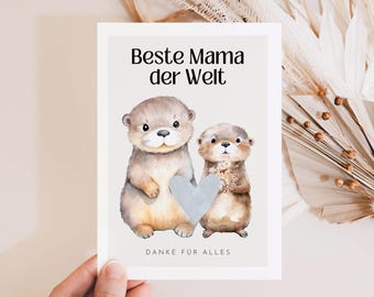 Hej.Otti® Mom gift greeting card with cute otters, Mother's Day gift, Mother's Day card, Mom's birthday, Mother's gift, Mom card DINA6