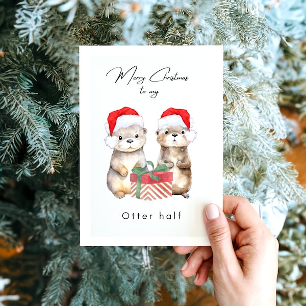 Otter Weihnachtskarte DINA6, Otter Karte zu Weihnachten, Weihnachtsgeschenk für Partner