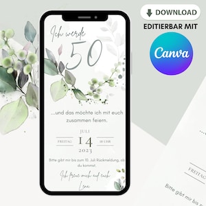 loulala® Canva cartão convite digital para personalizar, cartão digital convite de aniversário para enviar via Whatsapp (aniversário de 50 anos)