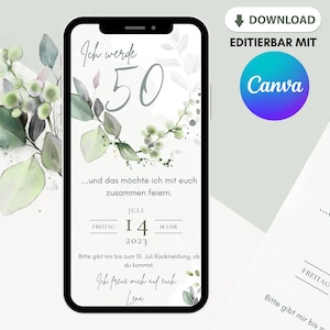 loulala® Canva digital invitation card to customize yourself, digital ecard birthday invitation to send via Whatsapp (50th birthday)