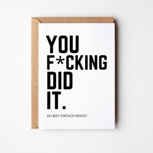 Postkarte You did it, Geschenk Karte Abschluss, Ausbildung, Abitur, Bachelor, Studium, Master, Prüfung bestanden, Glückwunschkarte Grußkarte