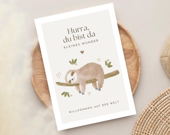 Gift for birth, card for birth, congratulations on the birth, baby gift, birth congratulations card cute sloth - loulala®