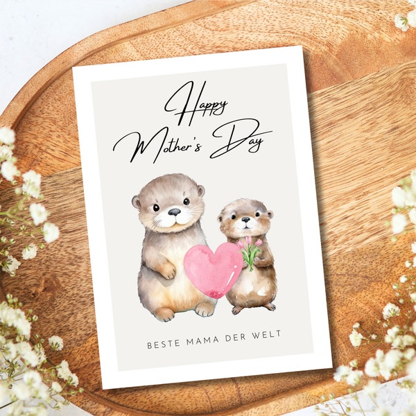 Süßes Muttertag Geschenk Otter Karte "Happy Mother's Day - Beste Mama der Welt ", Geschenk zu Muttertag, Muttertag Karte, mothers day gift