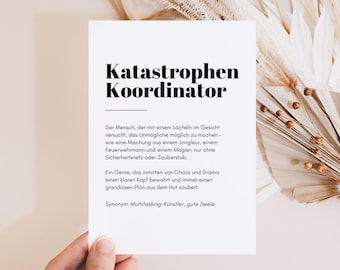 Grappige kaart met spreuk, cadeau voor collega's, baas, grappig cadeau, grappige verjaardagskaart "Rampencoördinator"