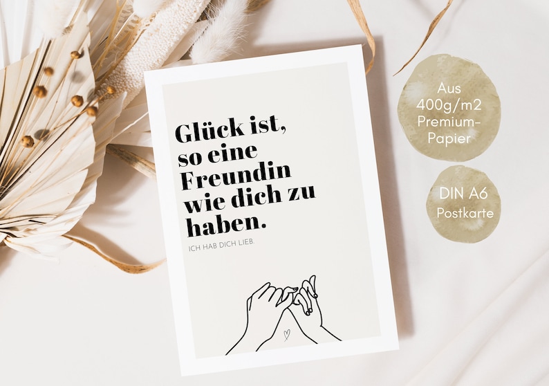 Postkarte BESTE FREUNDIN inkl. Kuvert nach Wunsch, Beste Freundin Geschenk, DINA6 Karte Glück ist so eine Freundin wie dich zu haben Bild 3