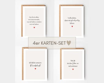 loulala® Postcard Set of 4, Friendship Card Set with Saying, Friendship Card, Friendship Gift