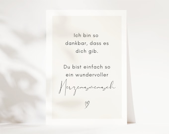 Liebevolle Grußkarte für deinen Herzensmenschen "ich bin so dankbar, dass es dich gibt", Danke sagen, Geschenk Lieblingsmensch -Postkarte A6