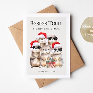 Carte de Noël Meilleure équipe avec motif loutre, collègues Noël, cadeau de Noël collègues, carte cadeau employé, équipe dire merci