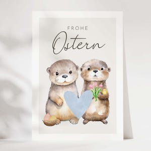 Süße Frohe Ostern Karte, Otter Osterkarte Happy Easter,Otter Geschenk, Oster Geschenk Mann, Ostergeschenk für Pärchen, Oster Grußkarte