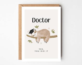 Doktor Karte, Doktor gratulieren Abschluss Geschenk, Doktortitel, Doktor Geschenk, Promotion, Doktor bestanden, Doktorarbeit süßes Faultier