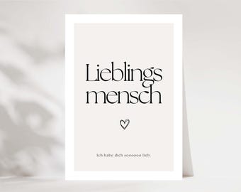 Postkarte Lieblingsmensch, Karte Herzensmensch, Geschenk beste Freundin, Beste Freundin Geschenk, Beste Freundin Karte, Ich habe dich lieb