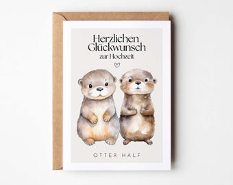 Card wedding congratulations card cute otters, congratulations card wedding, wedding wishes card, card for the wedding wedding gift card