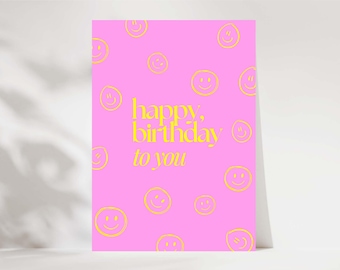 Birthday card smiley, greeting card birthday, birthday card, funny birthday card, Happy Birthday, congratulations greeting card pink