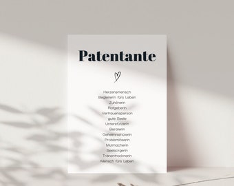 Patentante Postkarte zum Geburtstag, Pantentante fragen - möchtest du Patentante werden?, Geschenk für die Patentante