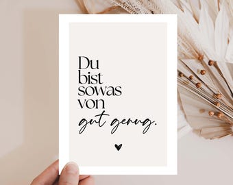 Tarjeta de aliento "Eres suficiente", tarjeta de amor propio, tarjeta de aliento para novia, tarjeta con frase positiva, tarjeta de regalo para personas del corazón con frase