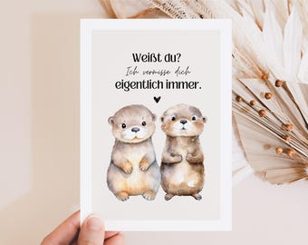 Hej.Otti® Postkarte Ich vermisse dich, Fernbeziehung, Postkarte du fehlst mir, Sehnsucht, Ich liebe dich, Geschenk für Vermisse Valentinstag